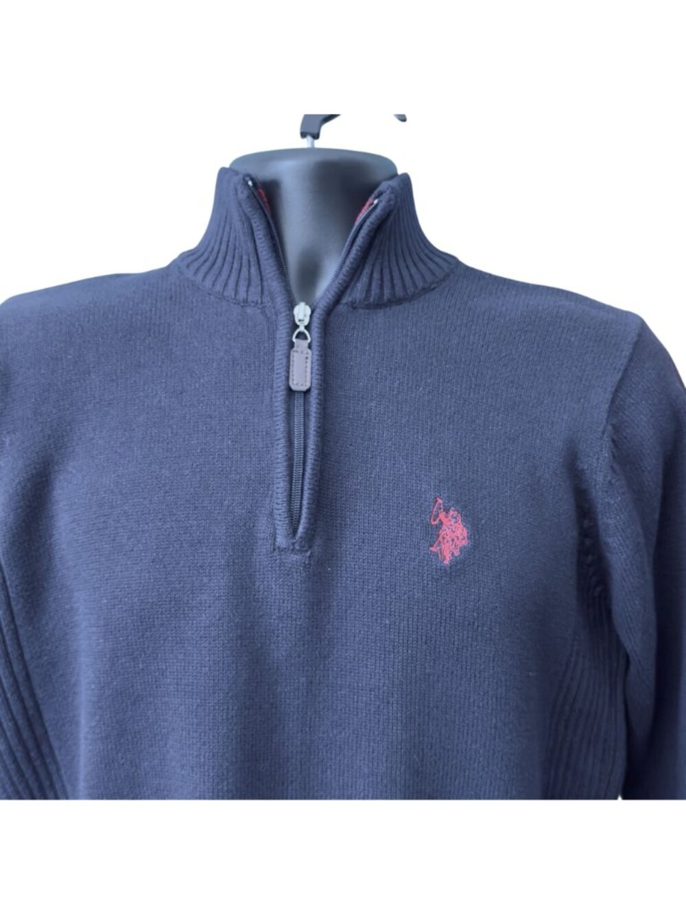 Vintage US Polo Assn Men Sweater Small Blue Pull Over 3/4 Zip Logo Cotton Blend - Picture 4 of 16